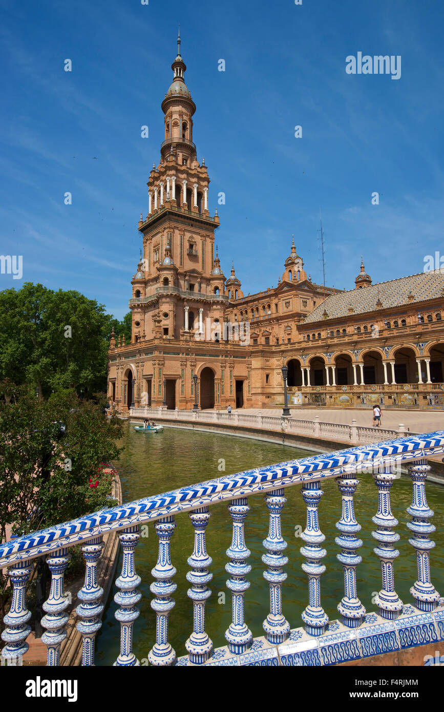 Andalusia, Spain, Europe, outside, day, Plaza de Espana, Seville, building, construction, architecture, place of interest, nobod Stock Photo