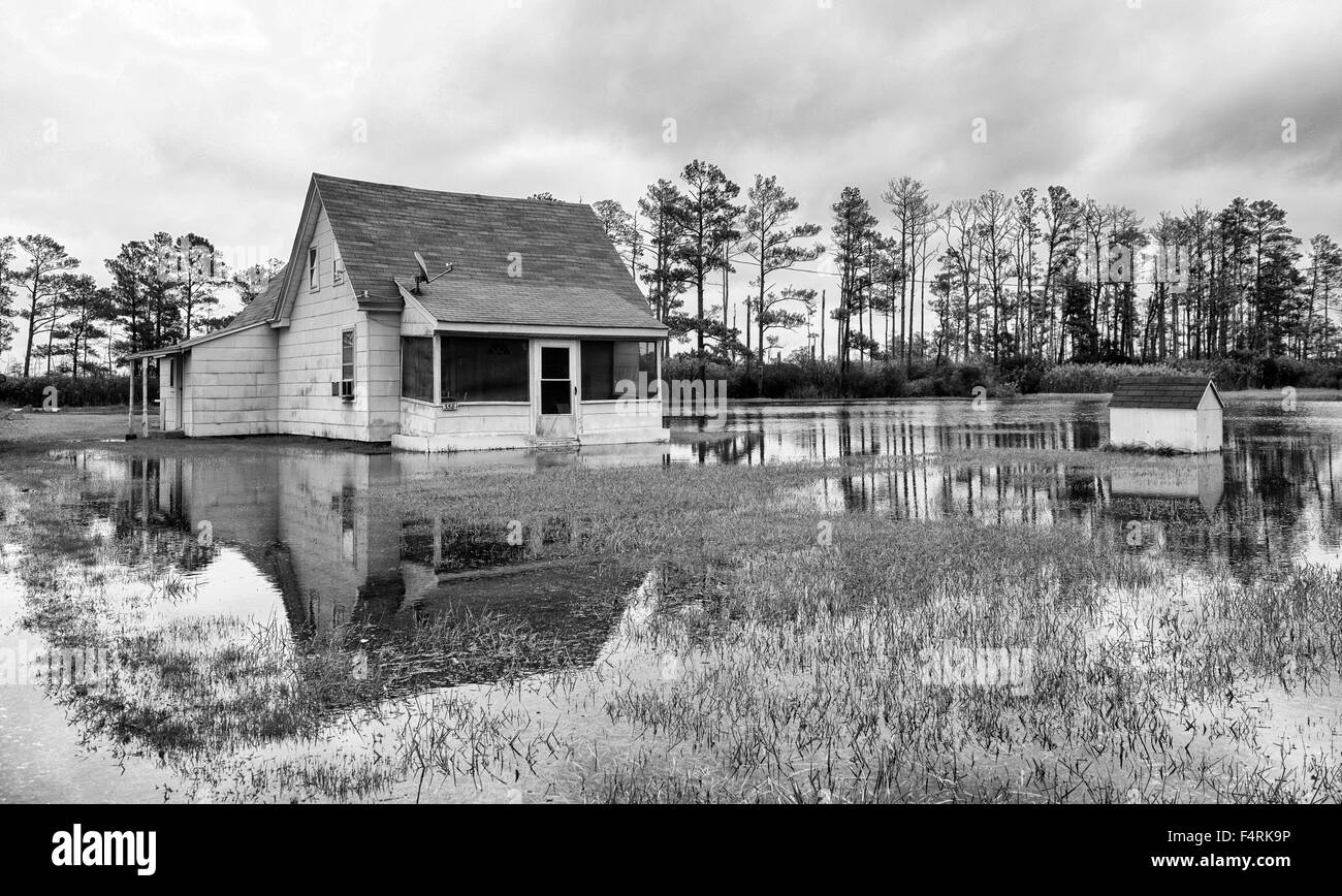 A home surrounded by flood water, rural Maryland USA Stock Photo