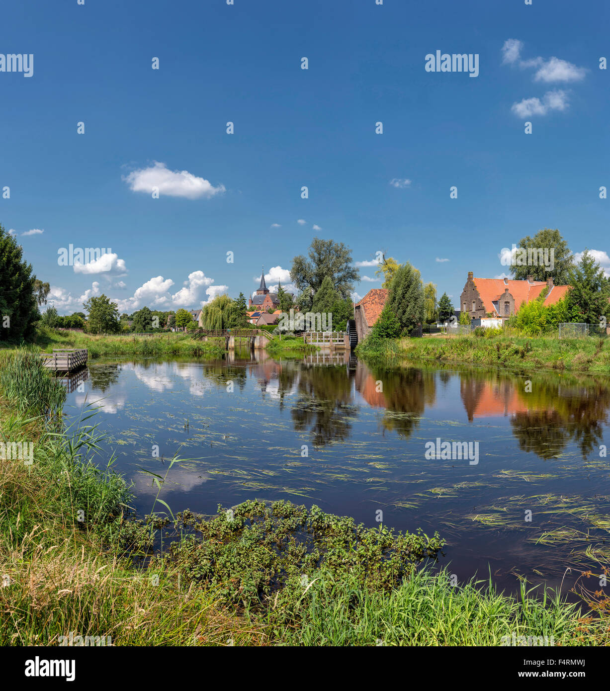 Netherlands, Europe, Holland, Neer, Limburg, windmill, water, summer, Waterwheel mill Stock Photo