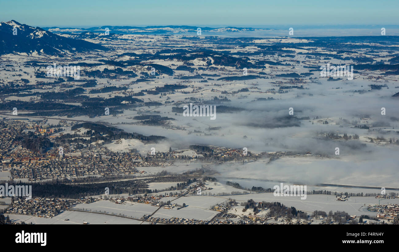 Bavaria, Germany, Europe, Füssen, fog, Ostallgäu, panorama, Swabian, lake scenery, Tegelberg, winter, scenery, clouds Stock Photo