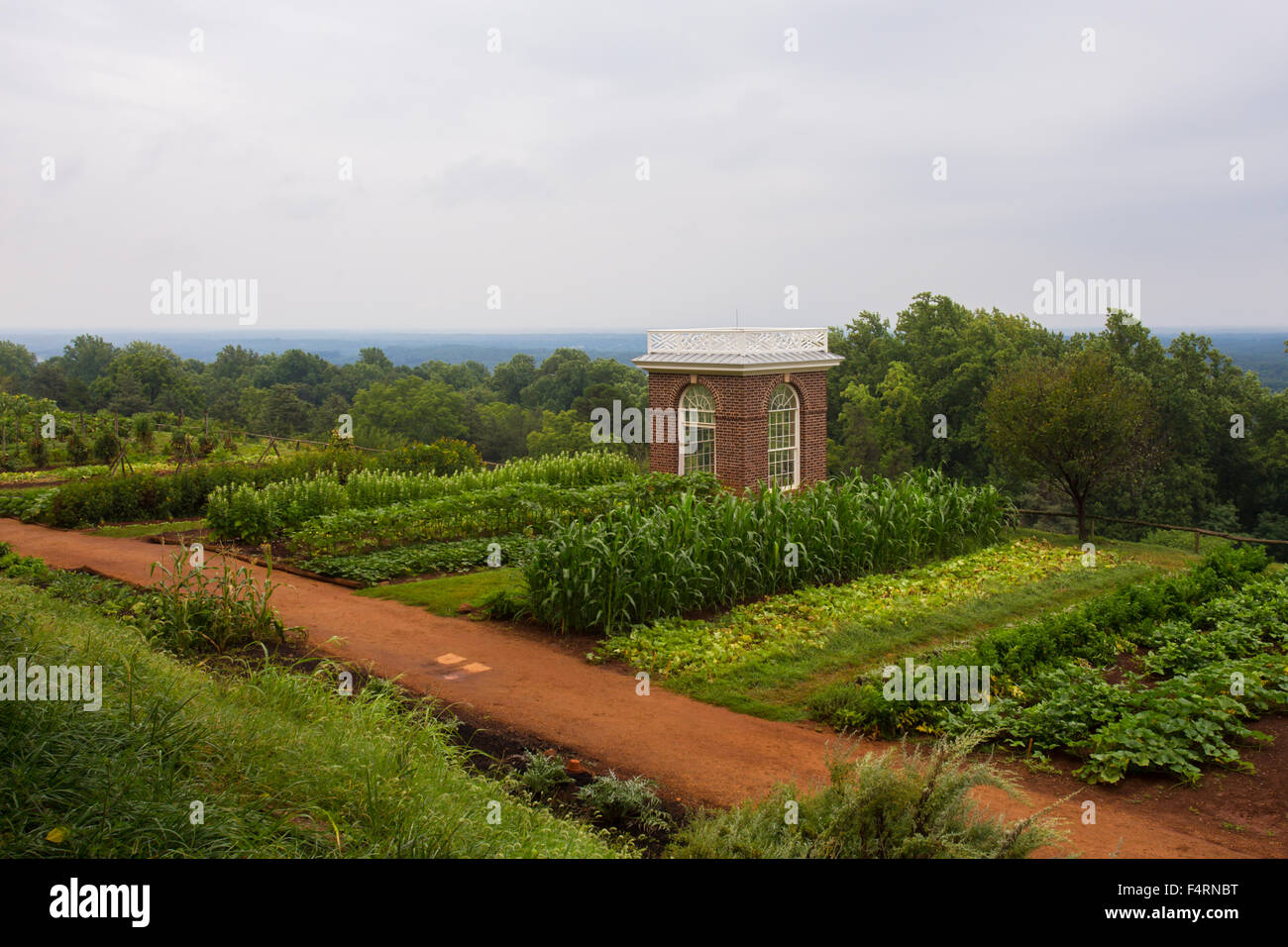 Terraced farm on hillside at Monticello, the former home of President Thomas Jefferson. Stock Photo