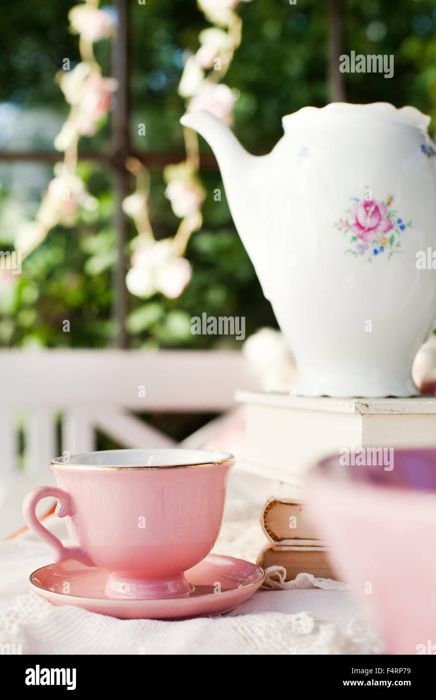 Old fashioned tea pot and tea cup Stock Photo Alamy
