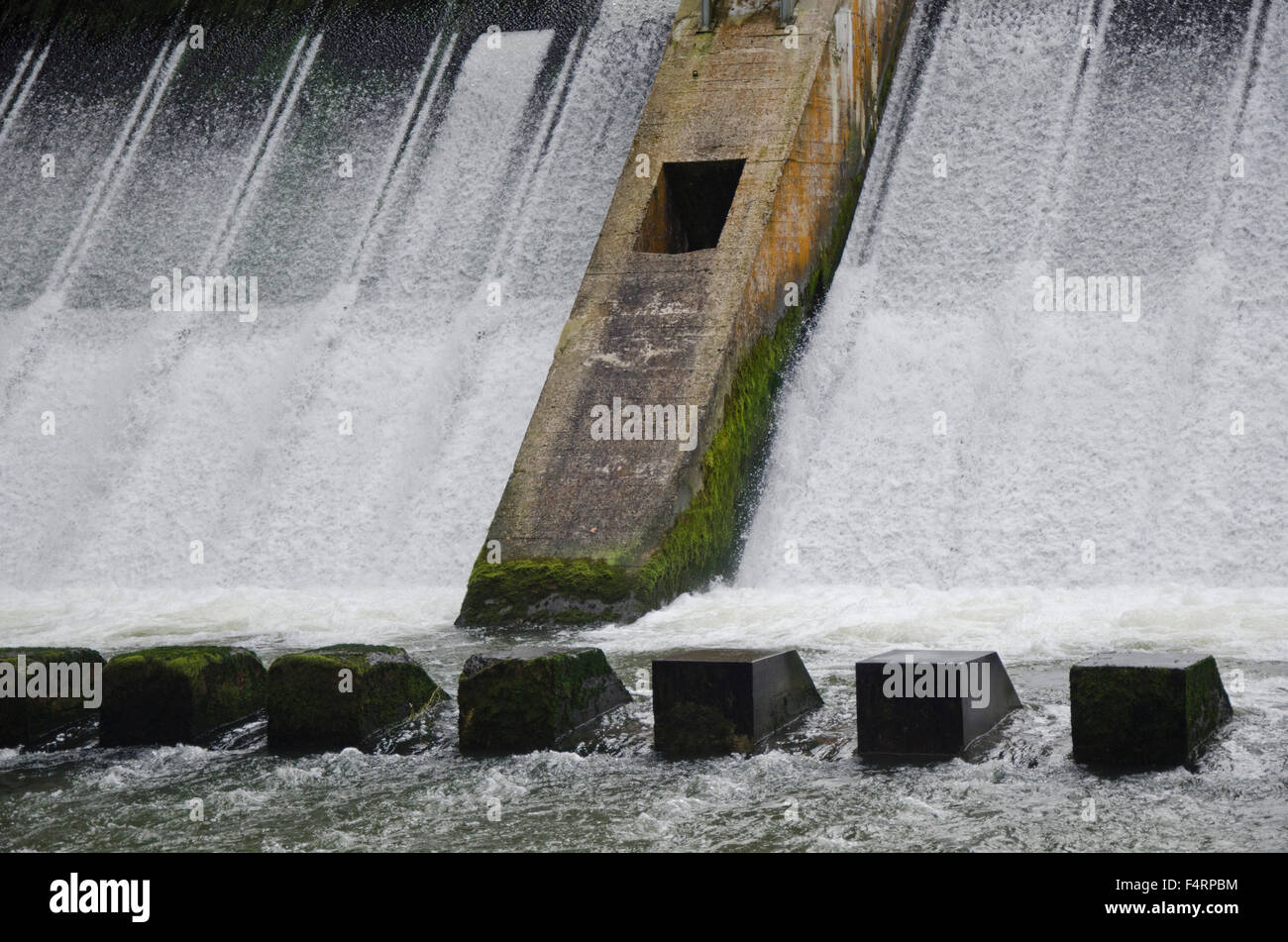 Doubs, river, flow, Switzerland, Europe, France, border, power station, stream, current, water power, energy, traffic jam wall, Stock Photo