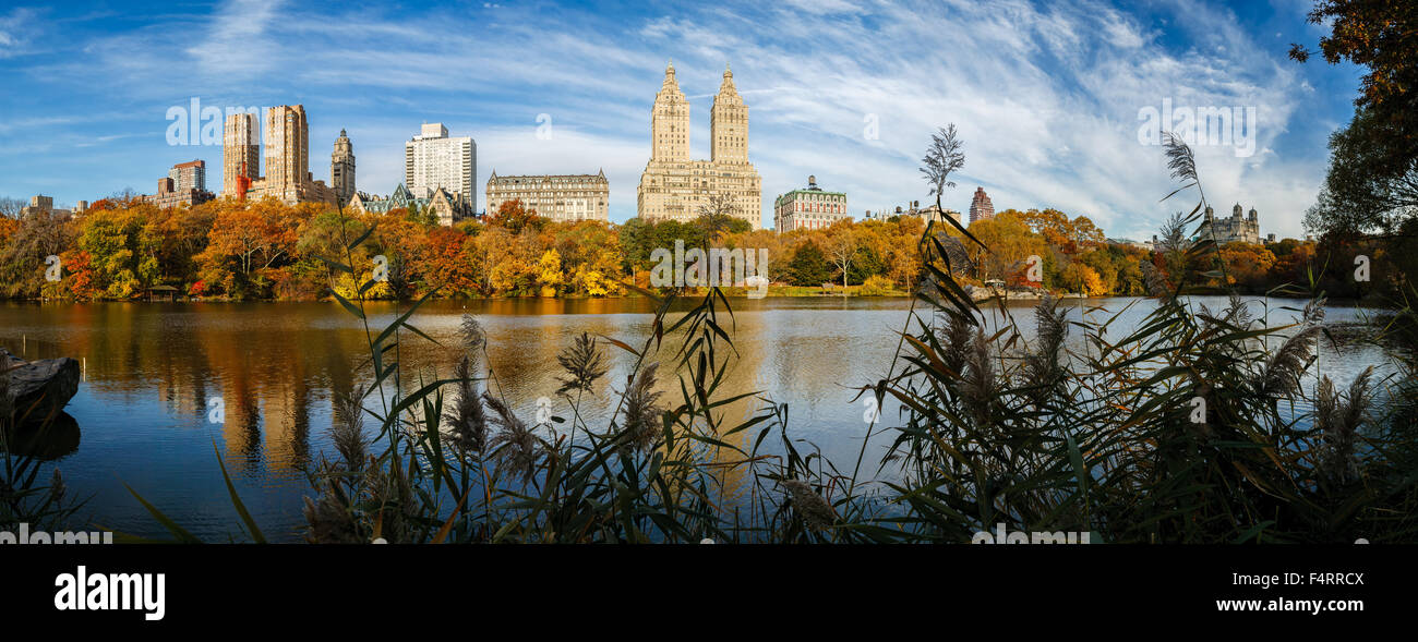Panoramic view of Central Park at fall with Manhattan Upper West Side ...