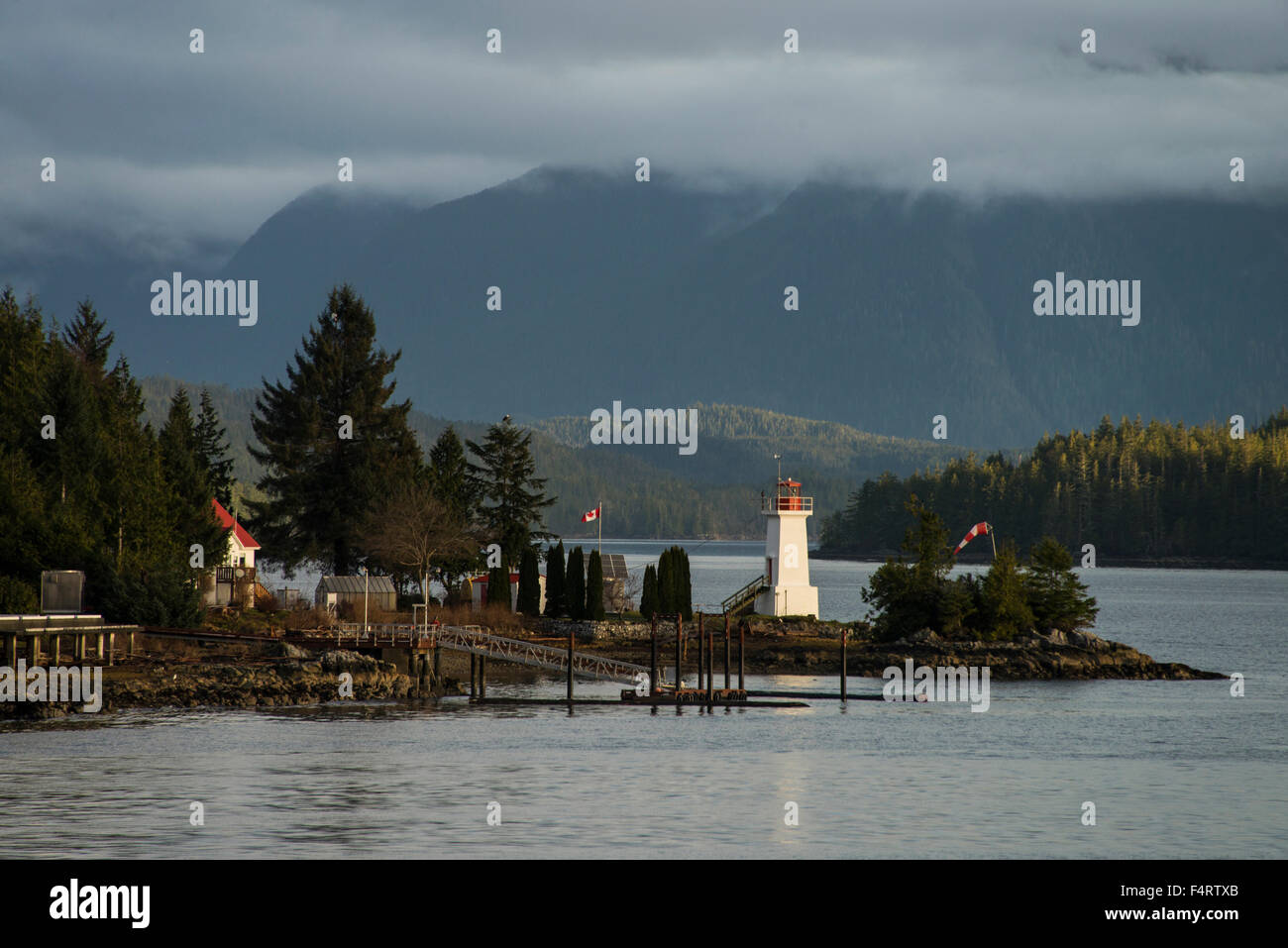 inside passage, USA, Alaska, lighthouse, trees, Stock Photo