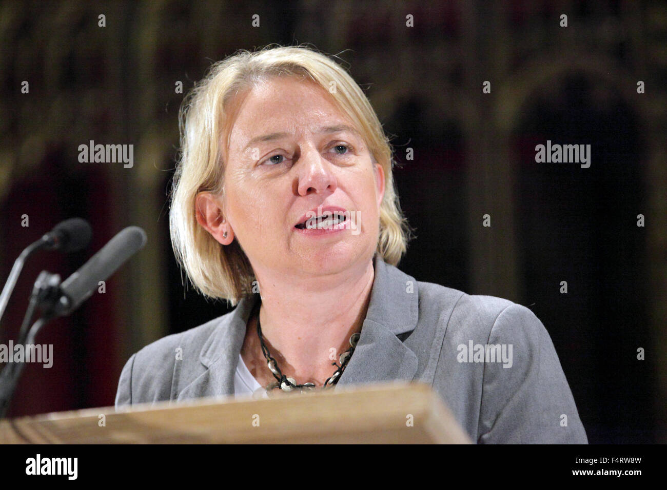 Natalie Bennett, UK Green Party Leader, politician, environmental politics, Peoples Post, Manchester Cathedral Stock Photo