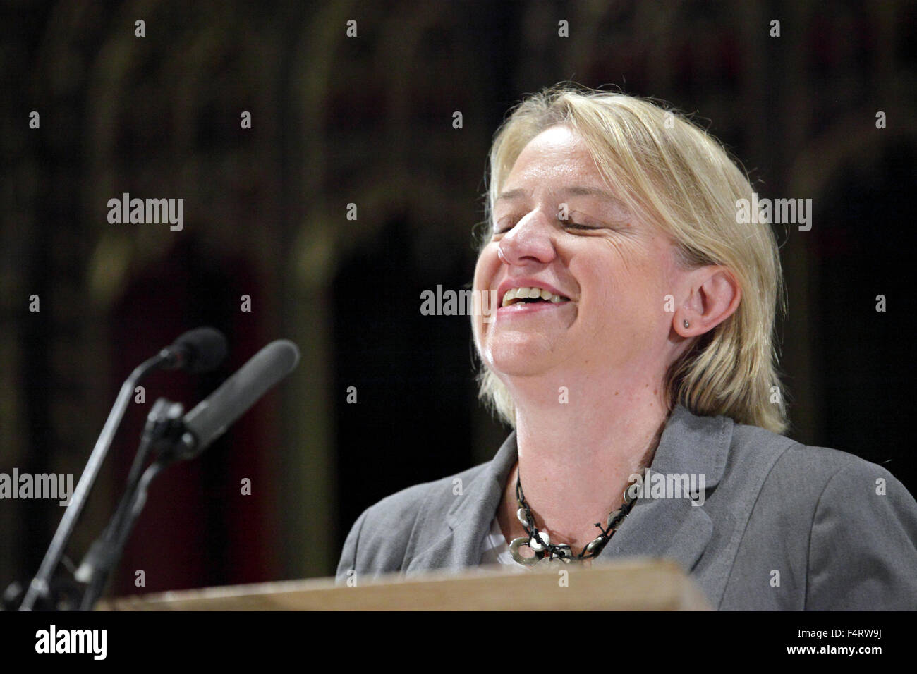 Natalie Bennett, UK Green Party Leader, politician, environmental politics, Peoples Post, Manchester Cathedral Stock Photo