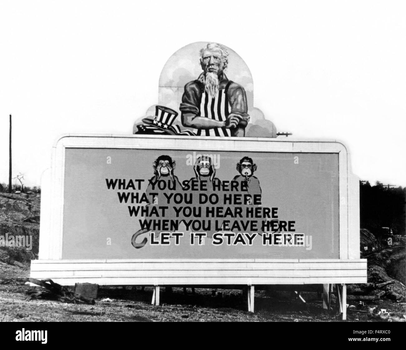 A billboard posted in Oak Ridge. 31st December 1943. The town of Oak Ridge was established by the Army Corps of Engineers as par Stock Photo