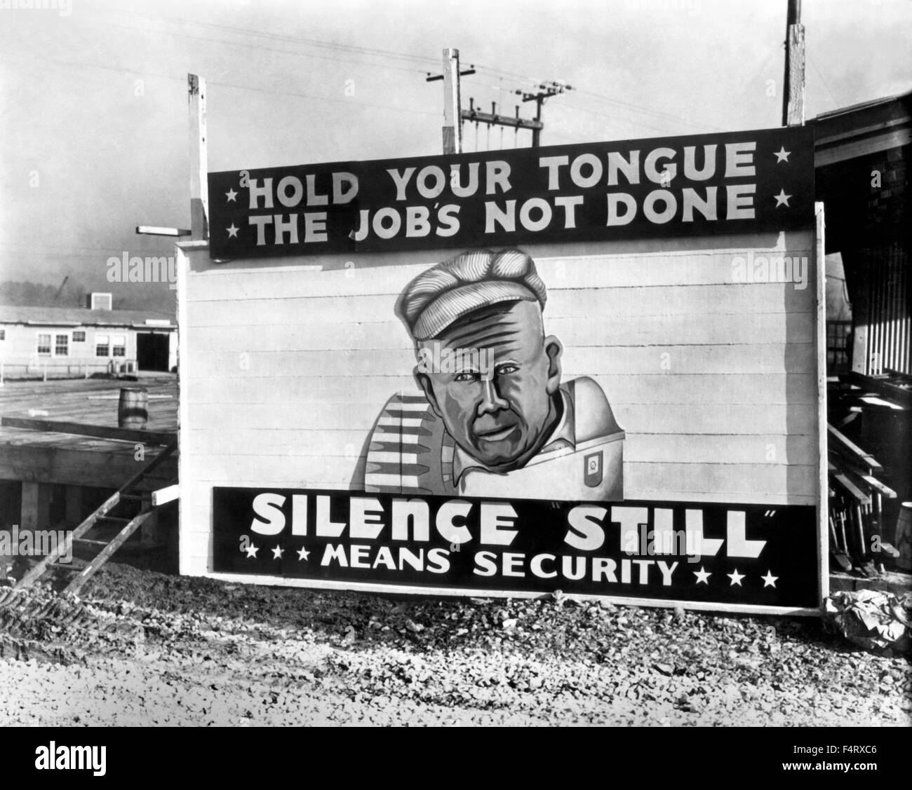 “Hold your tongue, the job is not done.” 1943. Hawley Plant Security Poster. Sister Manhattan Project site billboard. Similar se Stock Photo