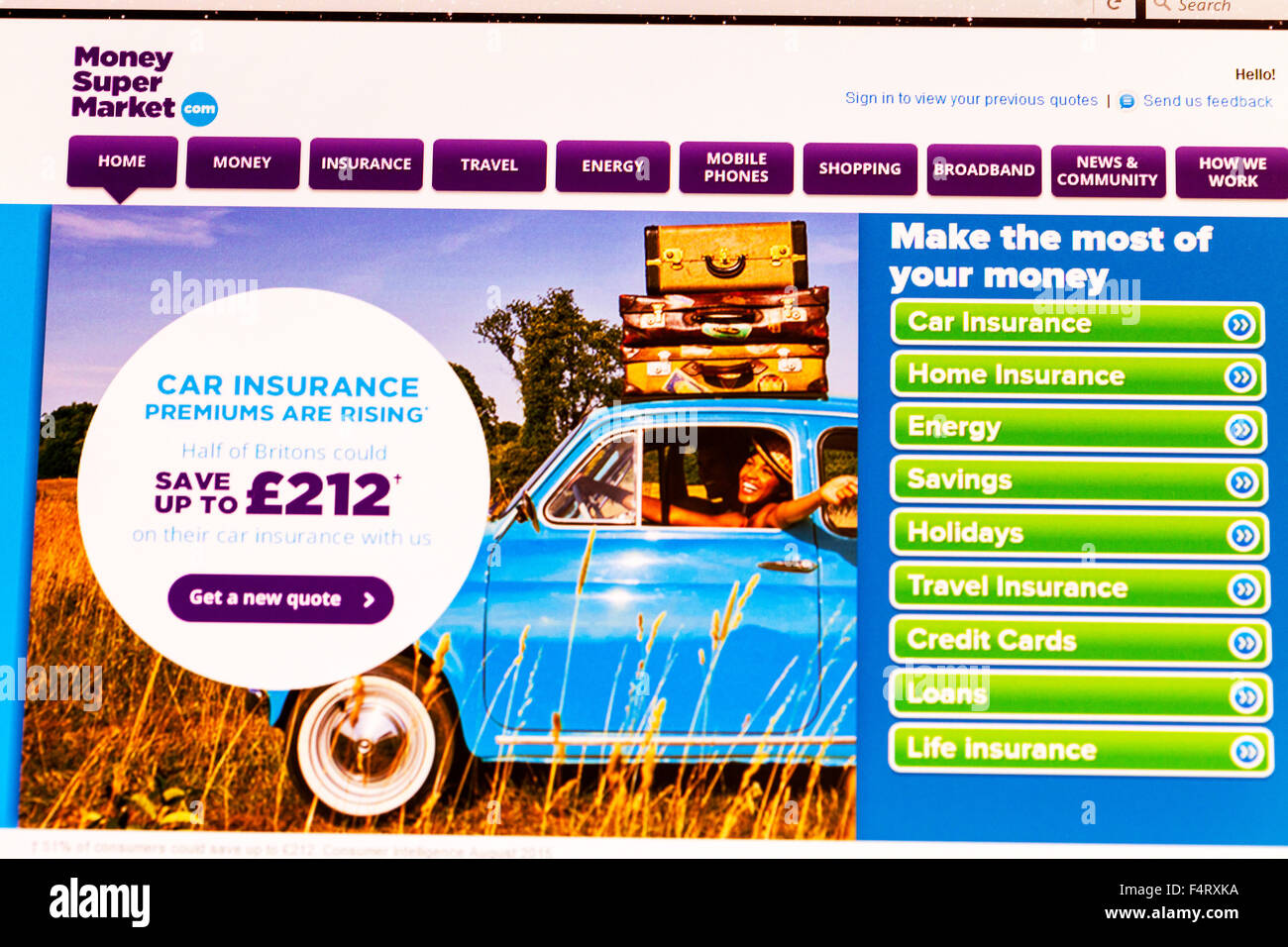 Money super market comparison website homepage insurance energy supermarket online screen screenshot web site internet net Stock Photo