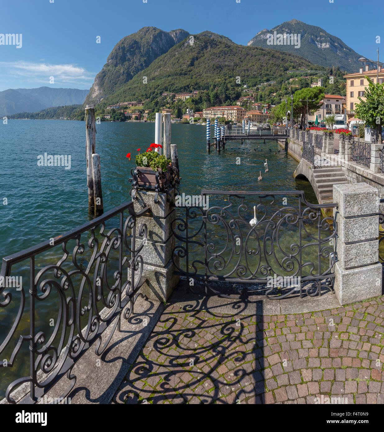 Italy, Europe, Menaggio, Lombardy, Viale Benedetto Castelli, boulevard Lake Como, landscape, water, summer, mountains, lake, Stock Photo