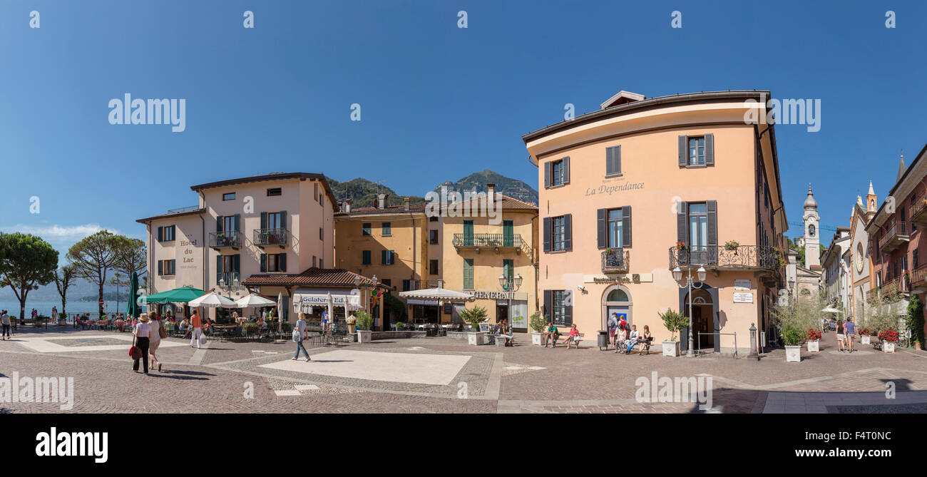Italy, Europe, Menaggio, Lombardy, Piazza Giuseppe Garibaldi, city, summer, people, outdoor cafe, Lake Como, Stock Photo