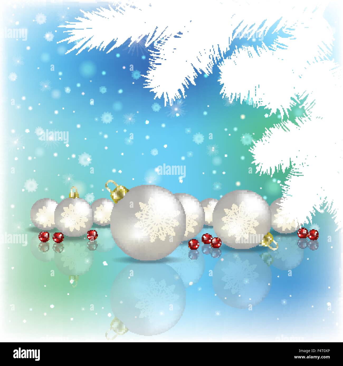 Abstract blue background with Christmas tree and white decorations ...