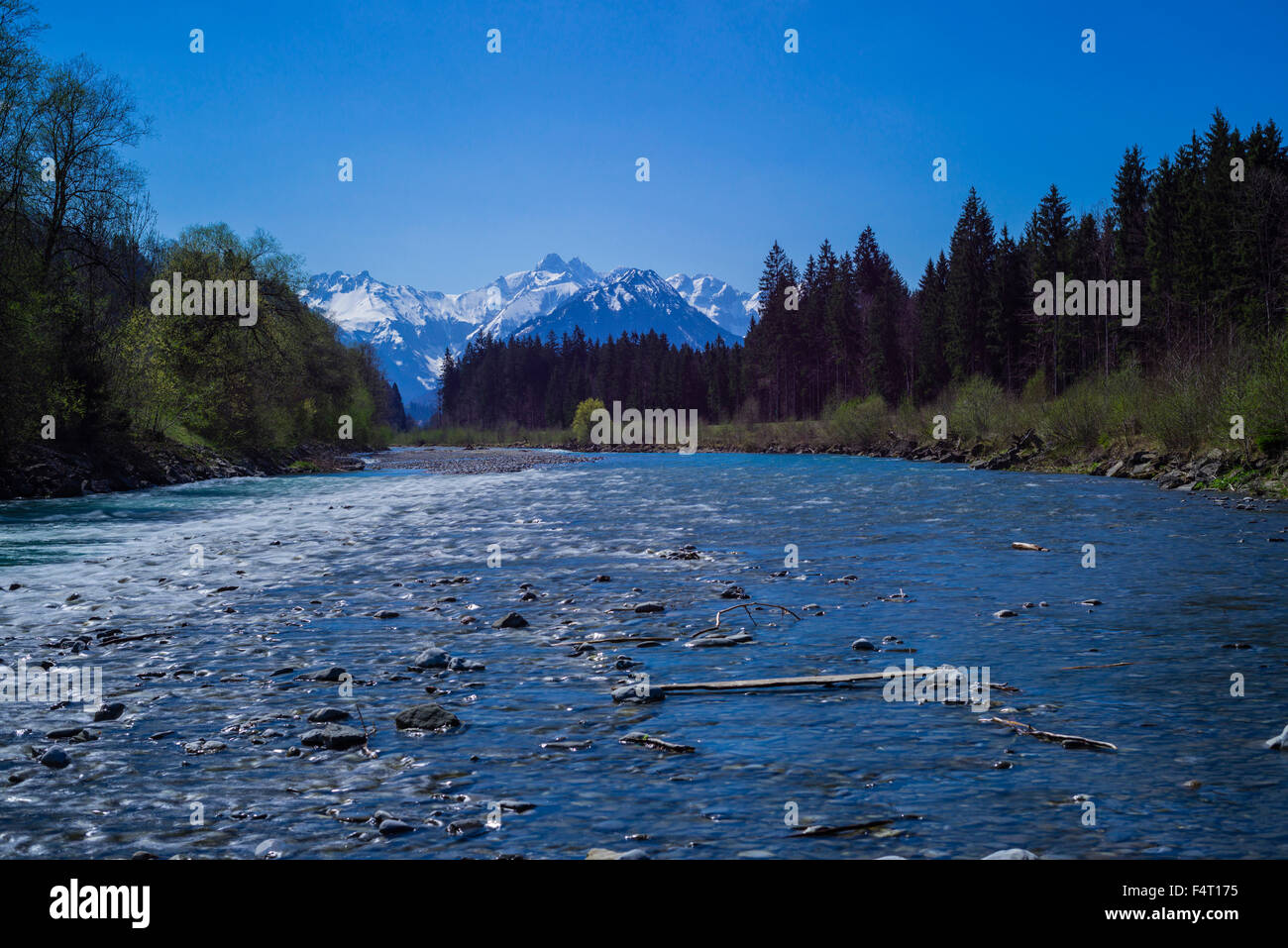 Allgäu, Allgäu Alps, Bavaria, Germany, Europe, river, flow, mountain ...