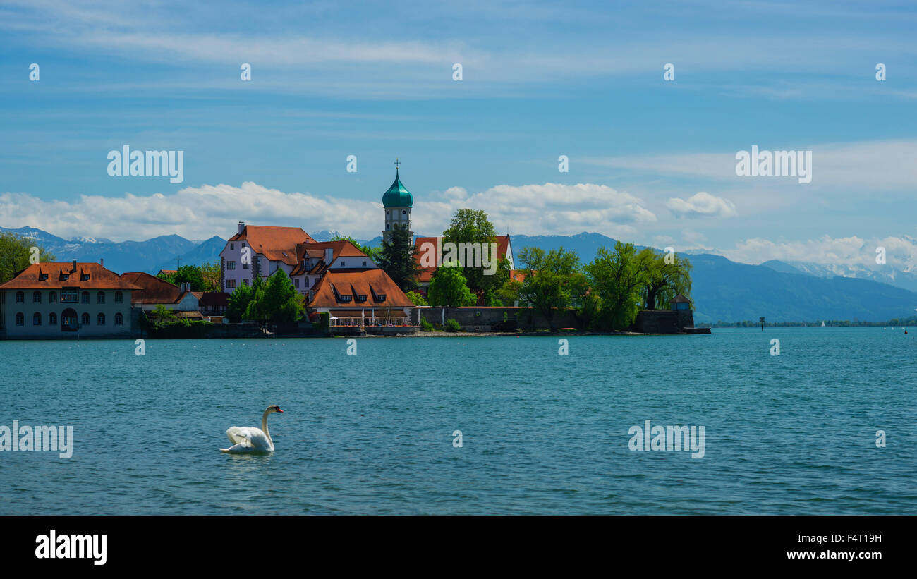 Baroque church, Bavaria, Lake of Constance, Bodensee, Christianity, Germany, Europe, peninsula, church, Lindau, aerial health re Stock Photo