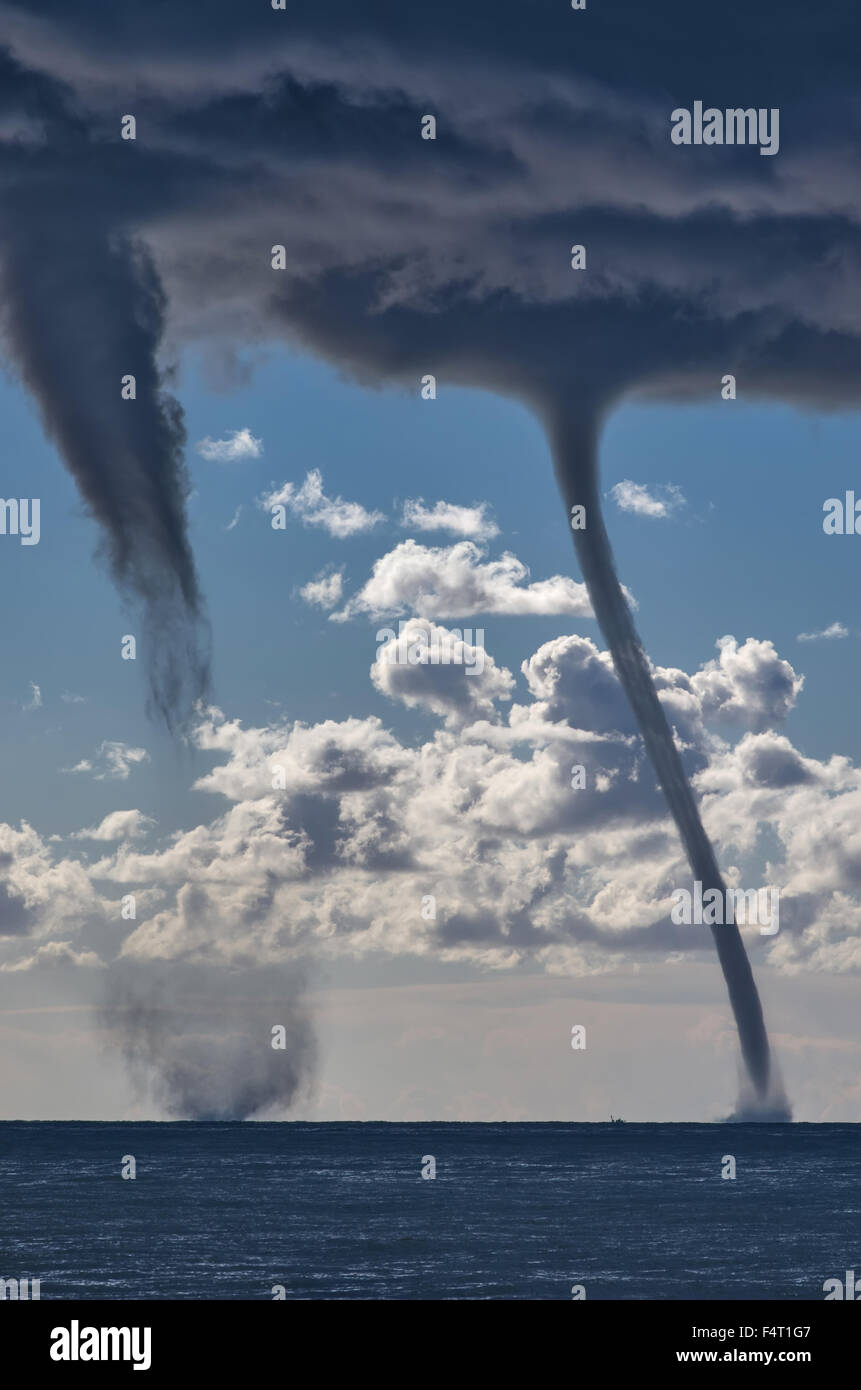 Tornados over mediterranean sea in a sunny winter day Stock Photo