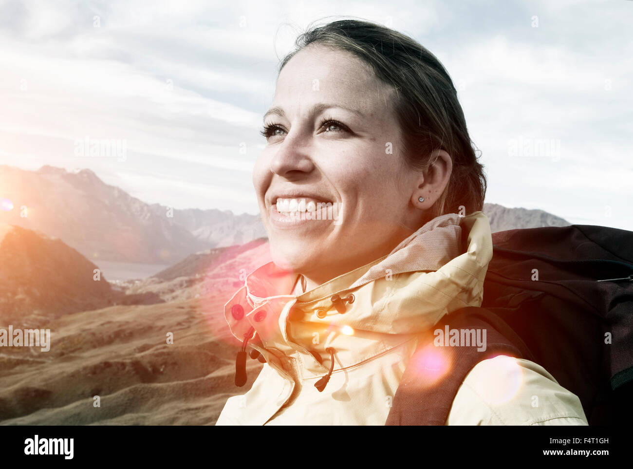 Woman Hiking Mountains New Zealand Concept Stock Photo