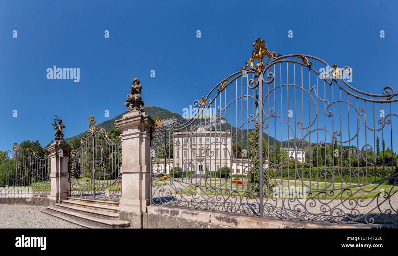 Italy, Europe, Tremezzina, Lombardia, Lombardy, Villa Sola Cabiati, Villa La Quiete, Lake Como, castle, summer, mountains, hills Stock Photo