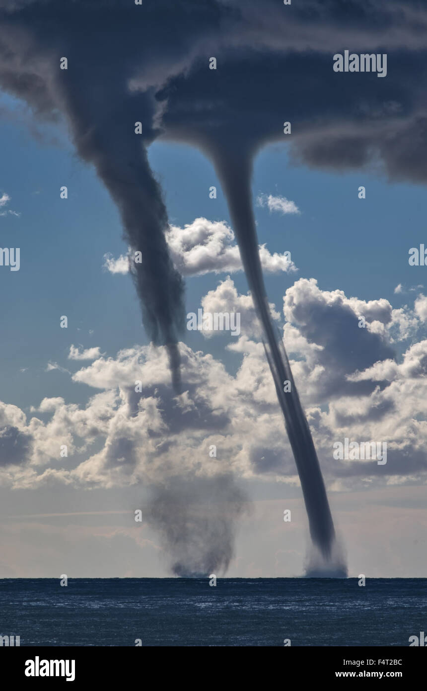 Tornados over mediterranean sea in a sunny winter day Stock Photo