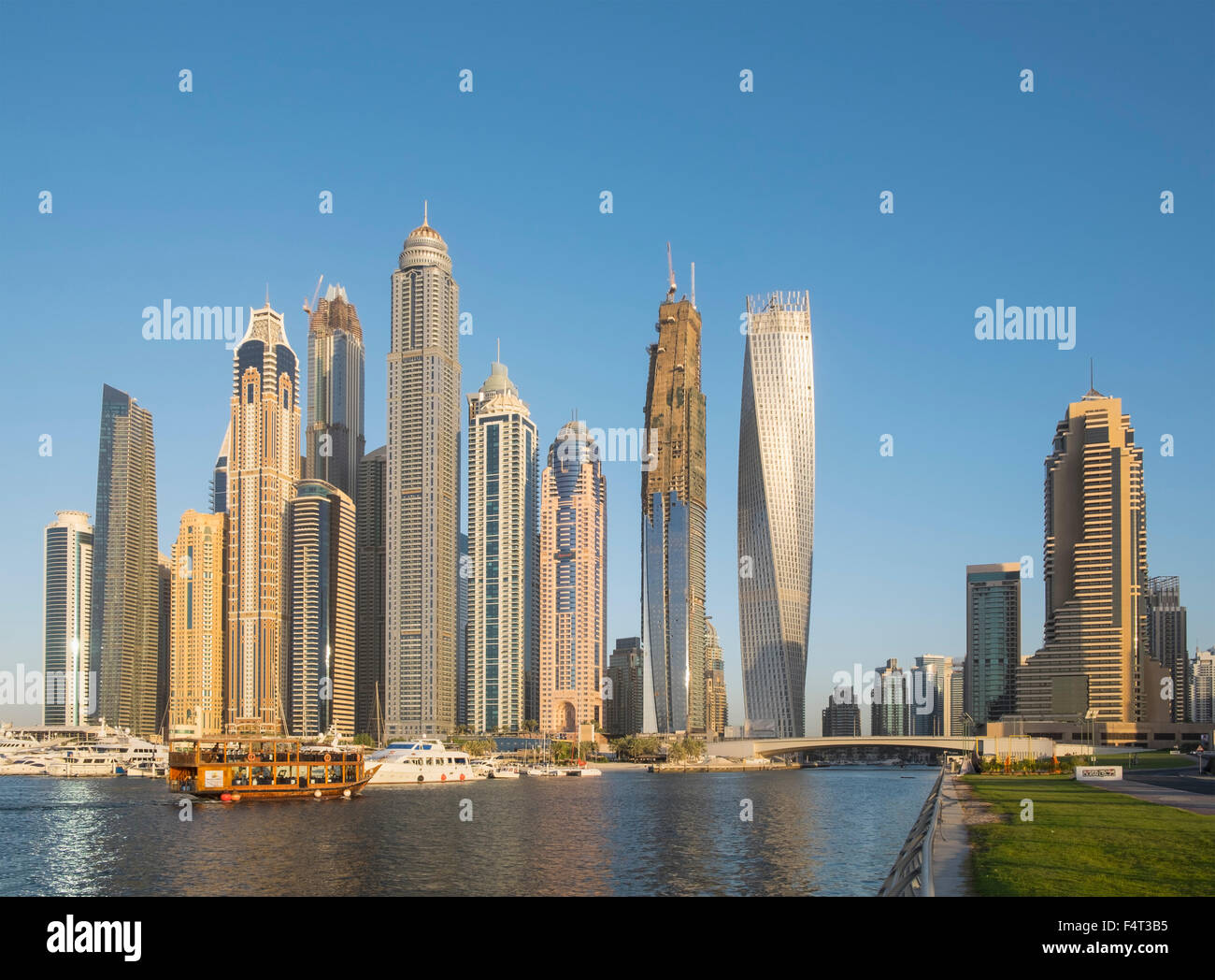 Skyline of skyscrapers  at Marina district of Dubai United Arab Emirates Stock Photo