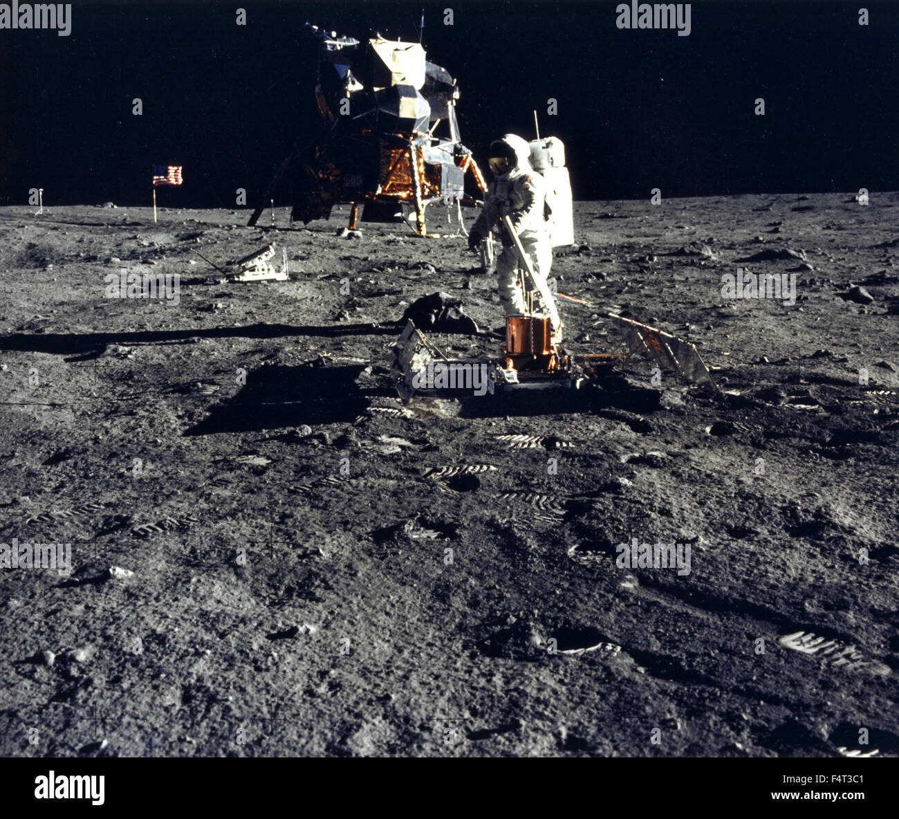 And lunar module of Apollo 11 extravehicular activity, the Moon Stock Photo