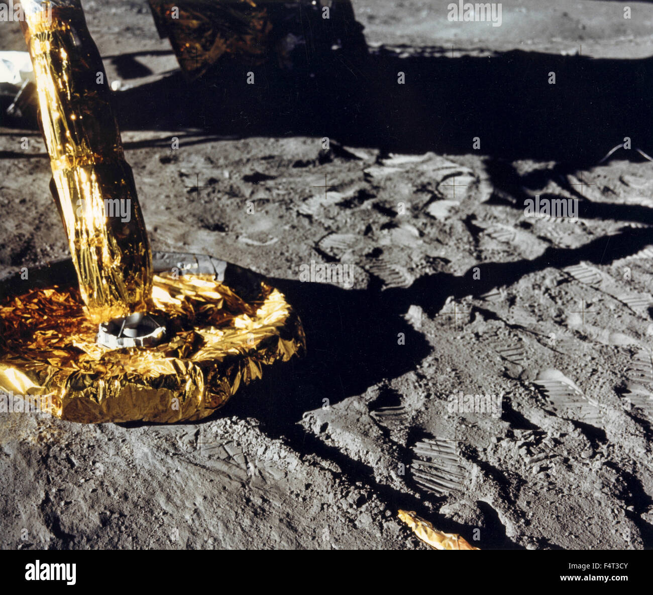 The lunar module of Apollo 11 on the lunar surface, the Moon Stock Photo