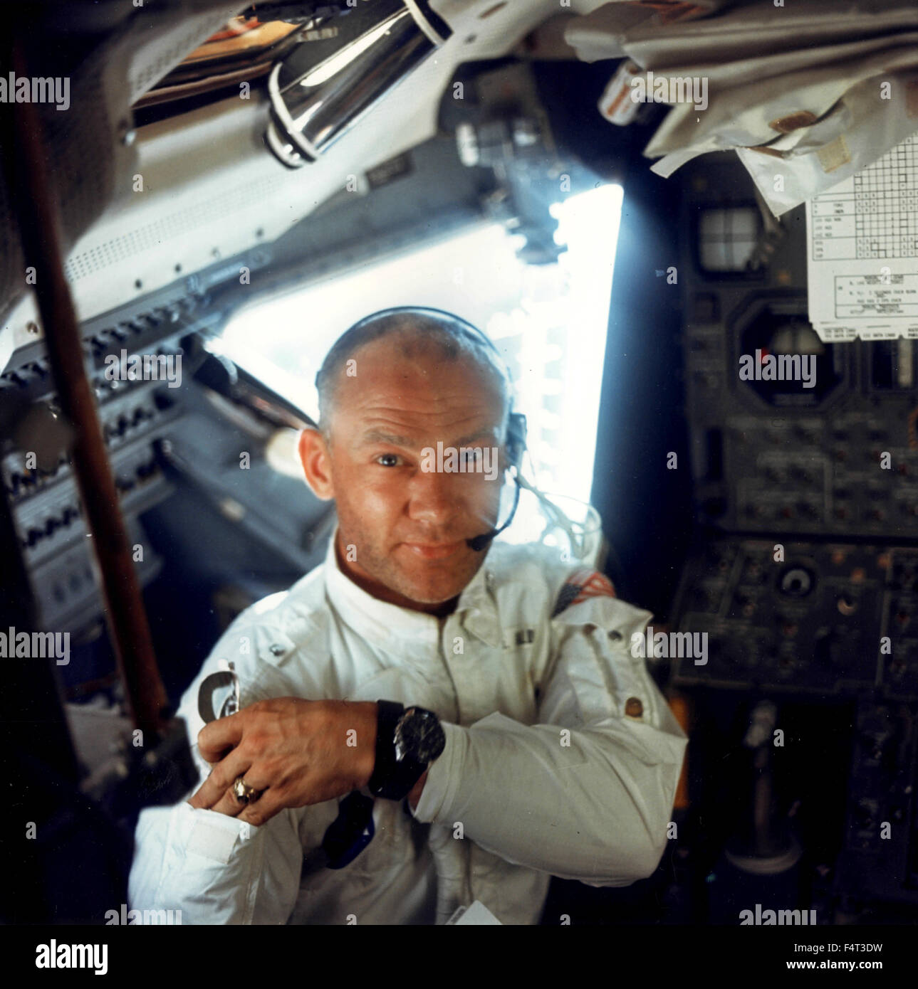 Astronaut Edwin Aldrin in the lunar module Apollo 11, Houston, TX, USA Stock Photo