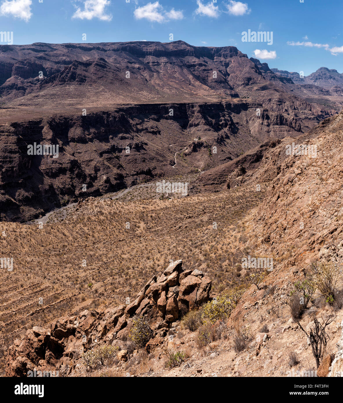 Spain, Europe, La Sorrueda, Gran Canaria, Canary Islands, Barranco de Tirajana, landscape, summer, mountains, hills, Stock Photo