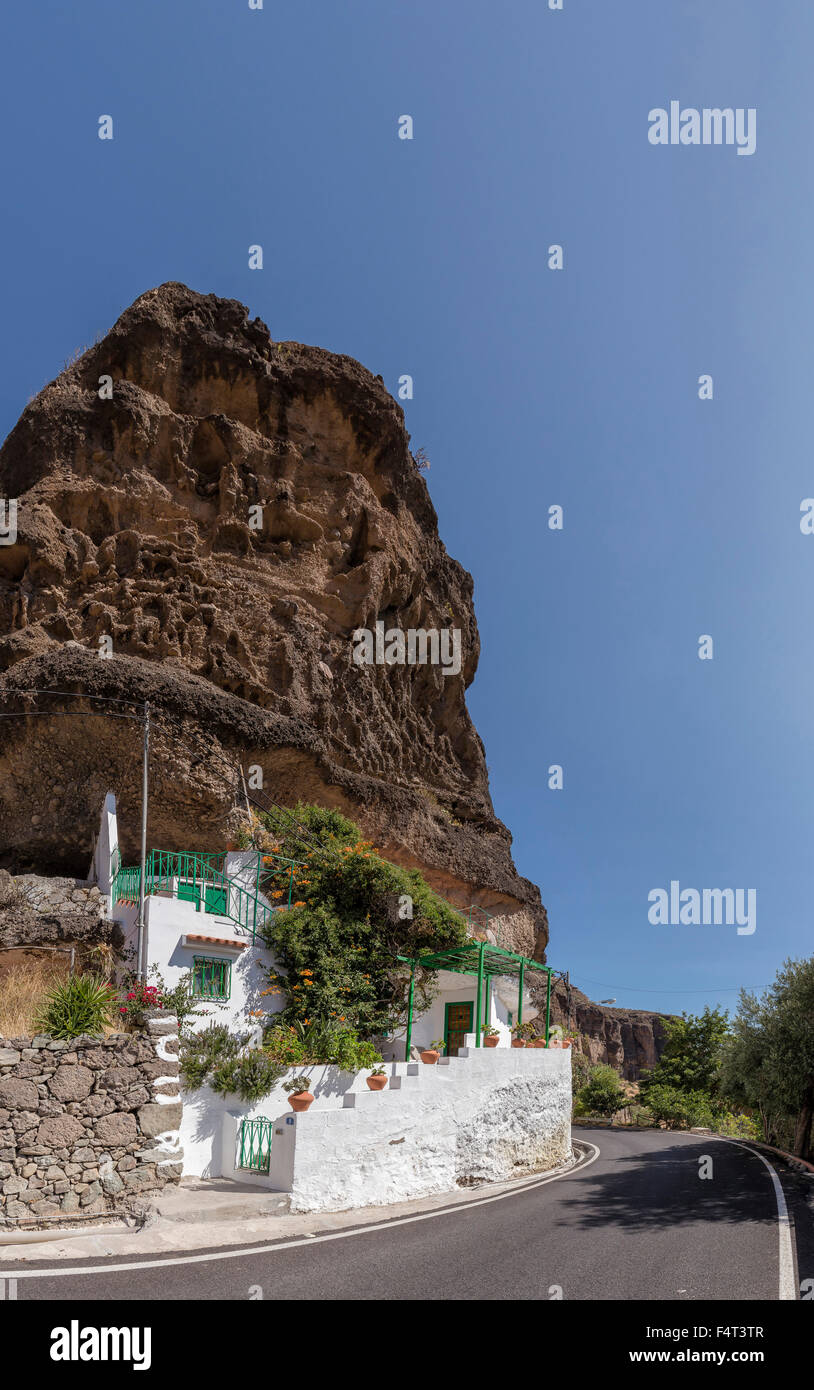 Spain, Europe, Artenara, Gran Canaria, Canary Islands, Cave houses, house, summer, mountains