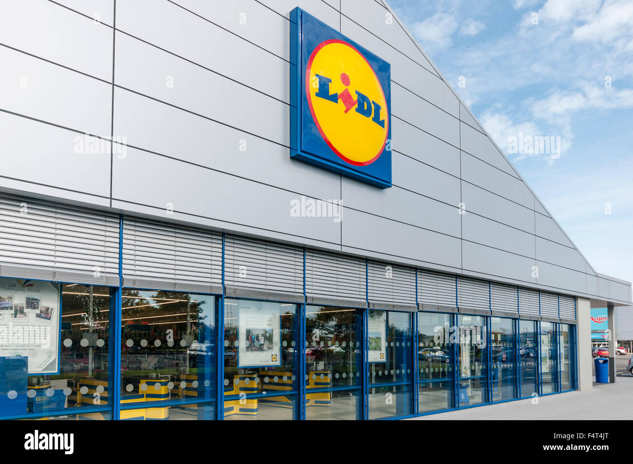 A budget Lidl supermarket shop store in Northern Ireland, UK, United Kingdom Stock Photo