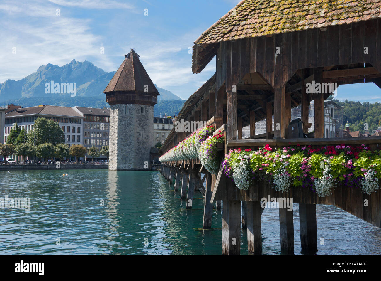 Chapel Bridge and Water Tower Lucerne Switzerland Stock Photo