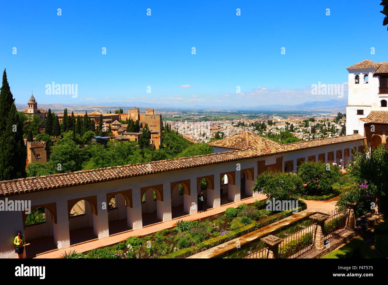 View of the Alhambra and Granada, from the Generalife gardens Stock Photo