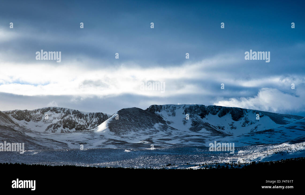 The Northern Corries seen across Loch Morlich in winter, Cairngorms National Park, Scottish Highlands, Scotland UK Stock Photo