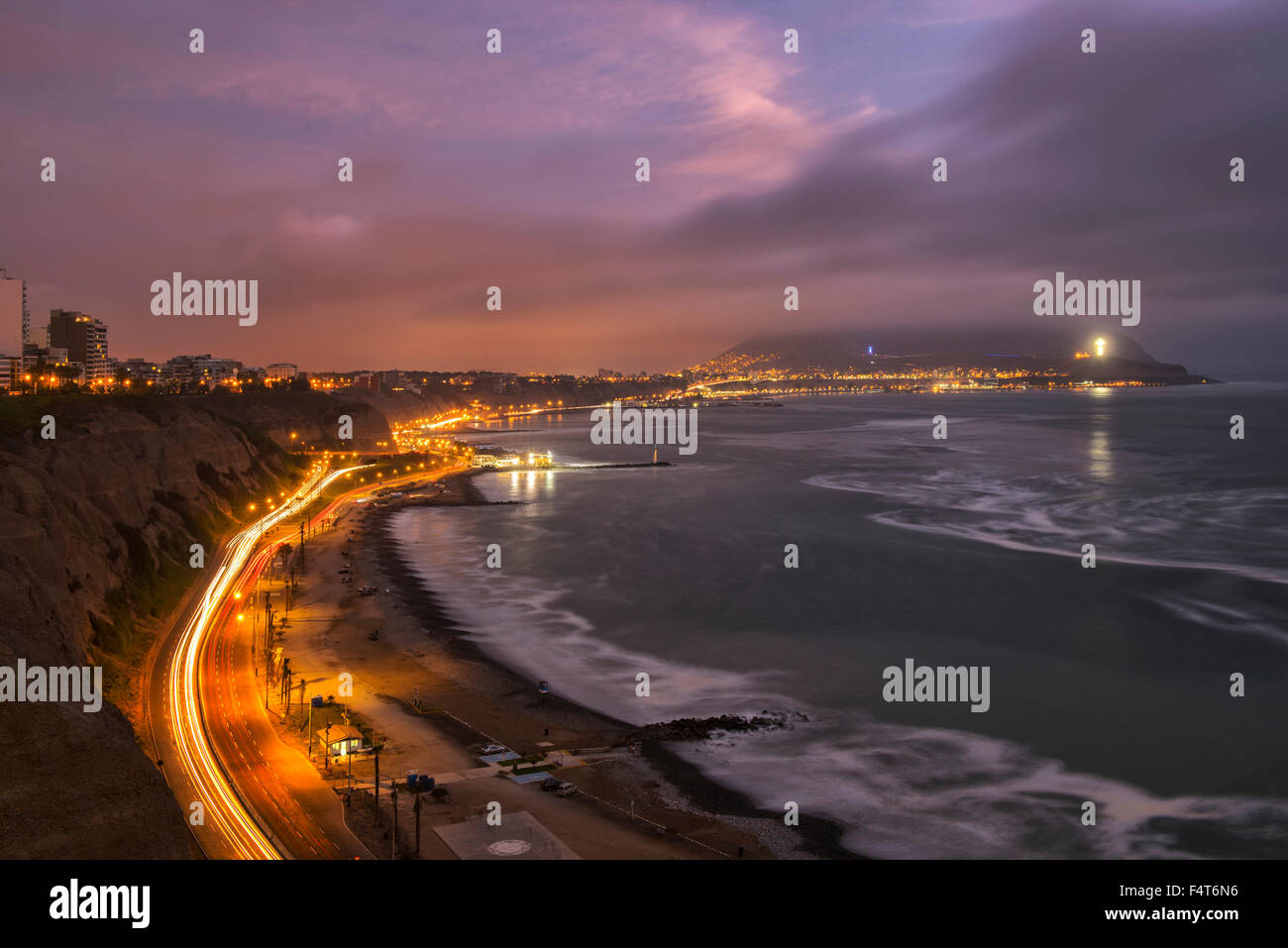 South America, Latin America, . Peru, Lima, pacific coast at dusk in Miraflores, Stock Photo