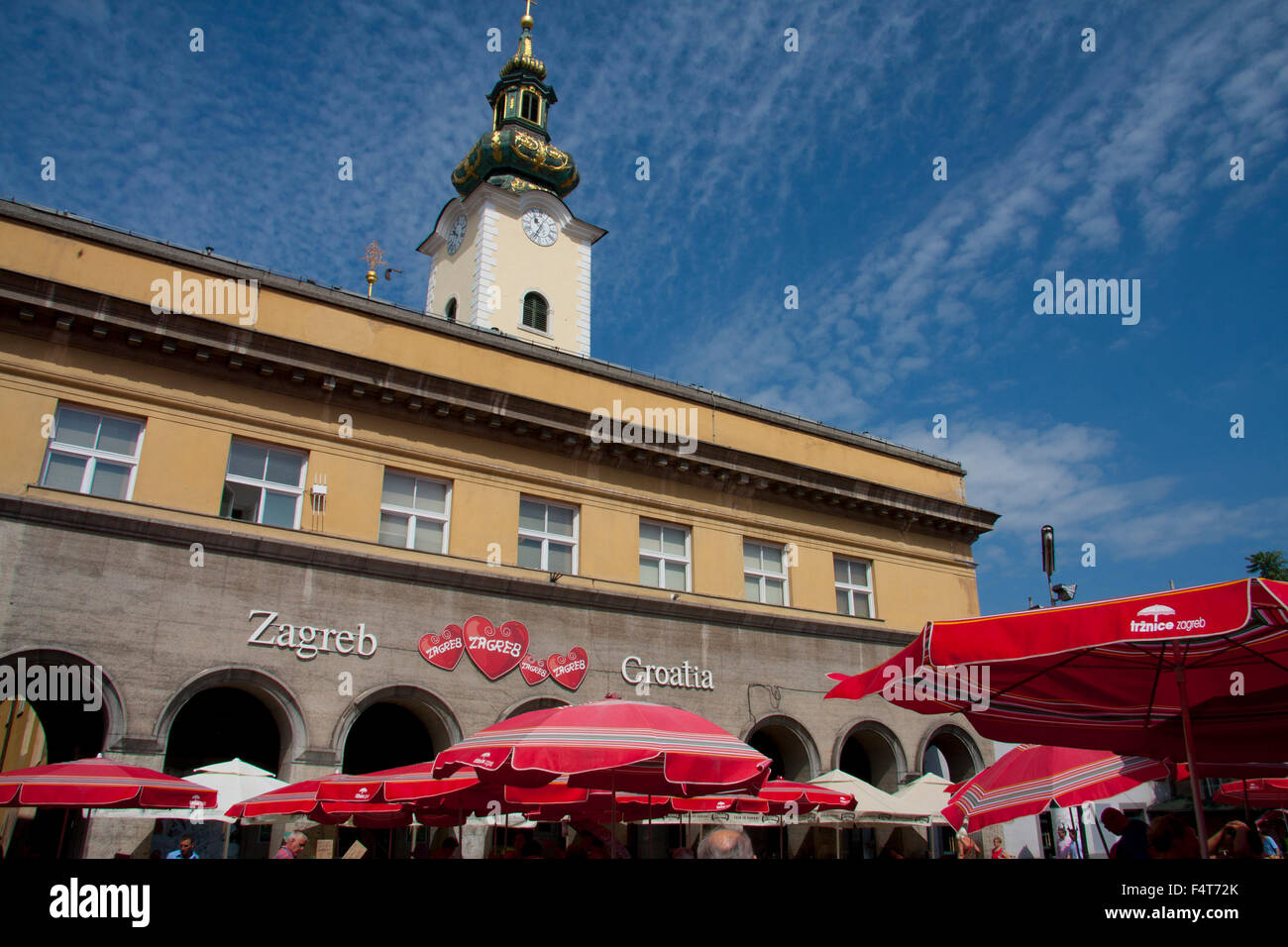 Croatia, the Balkans, Balkans, Zagreb, Europe, Dolac, place, market, steeple Stock Photo