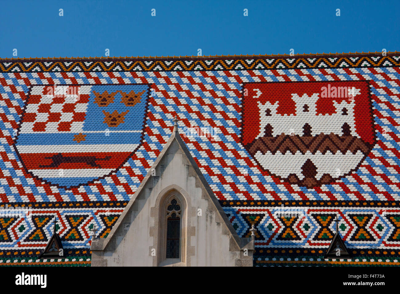 Croatia, the Balkans, Balkans, Zagreb, Europe, upper town, Marka, Saint Mark, church, roof, gothisch, coats of arms, Markov, Stock Photo