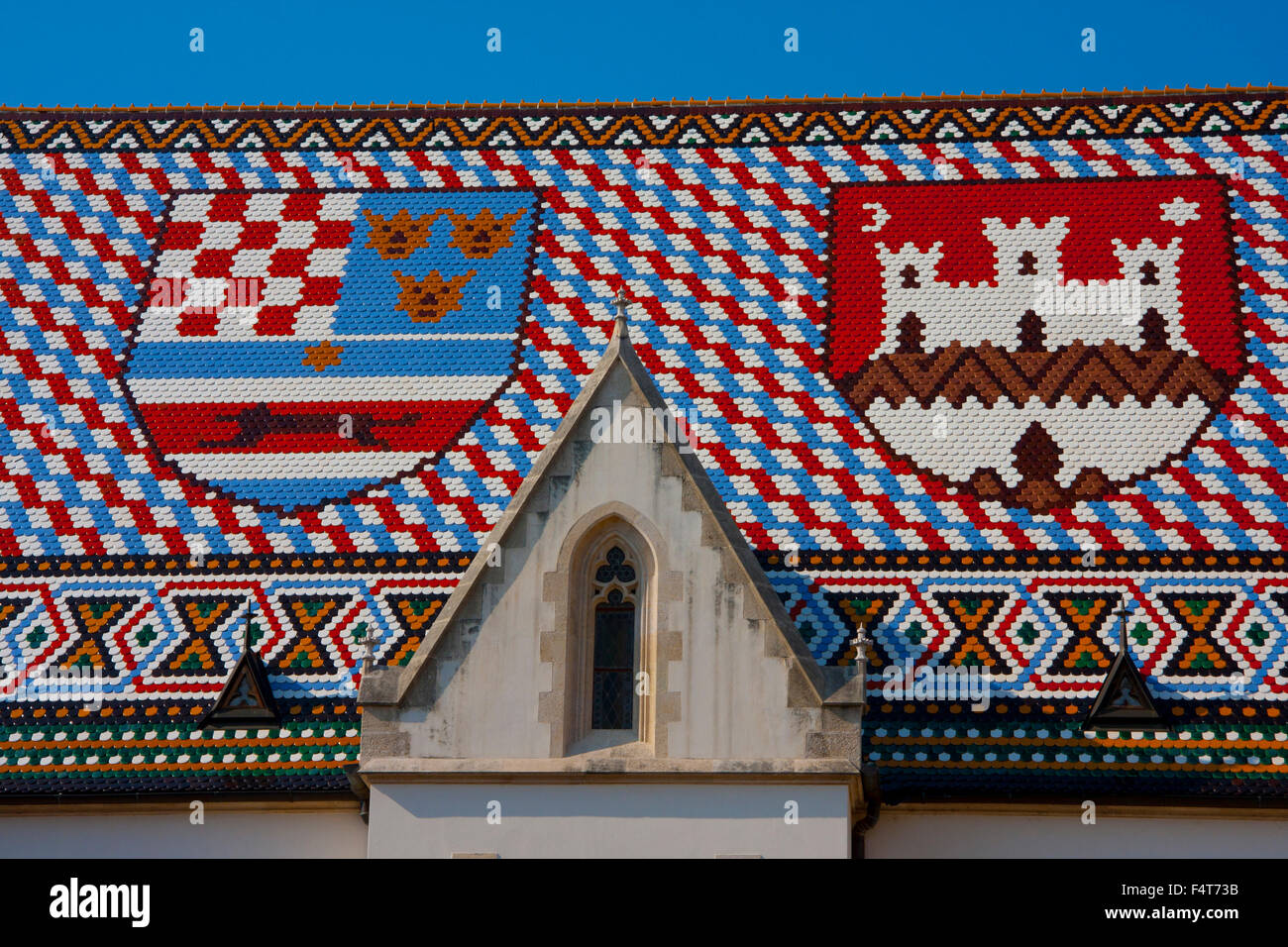 Croatia, the Balkans, Balkans, Zagreb, Europe, upper town, Marka, Saint Mark, church, roof, gothisch, coats of arms, Markov, Stock Photo