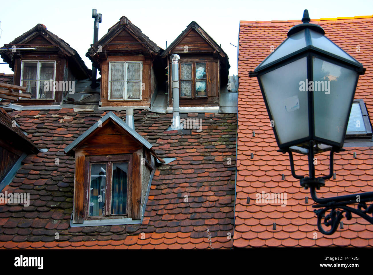 Croatia, the Balkans, Balkans, Zagreb, Europe, roofs, roof windows, old, lantern Stock Photo