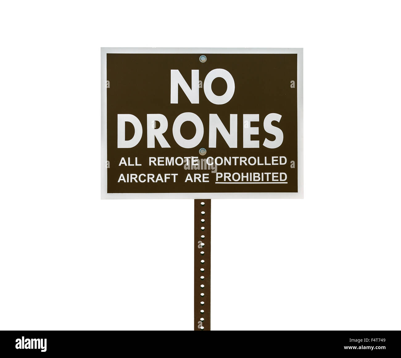 No drones all remote controlled aircraft are prohibited sign isolated with clipping path. Stock Photo