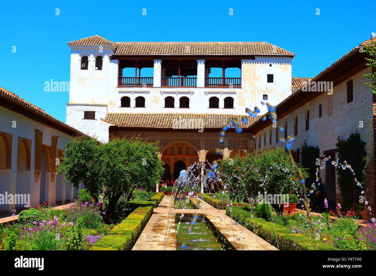 The Water Channel Court, and fountain is the most important part of the Generalife, La Alhambra. Stock Photo
