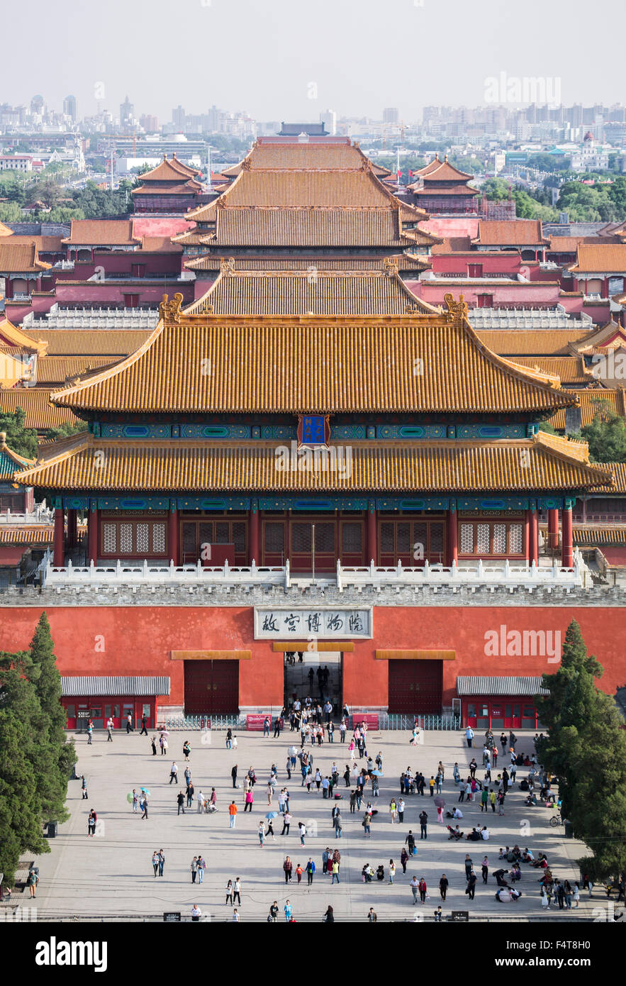 China, Beijing, Peking, City, The Forbidden City, Gate of Divine Prowess from Jingshan Park Stock Photo