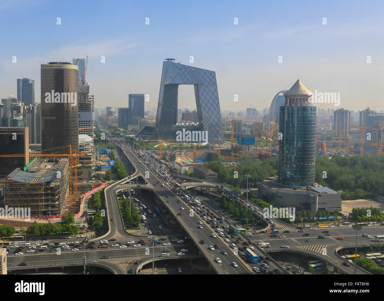 China, Beijing, Peking, City, Guomao District skyline, East second ring road, CCTV Headquarters building, Stock Photo