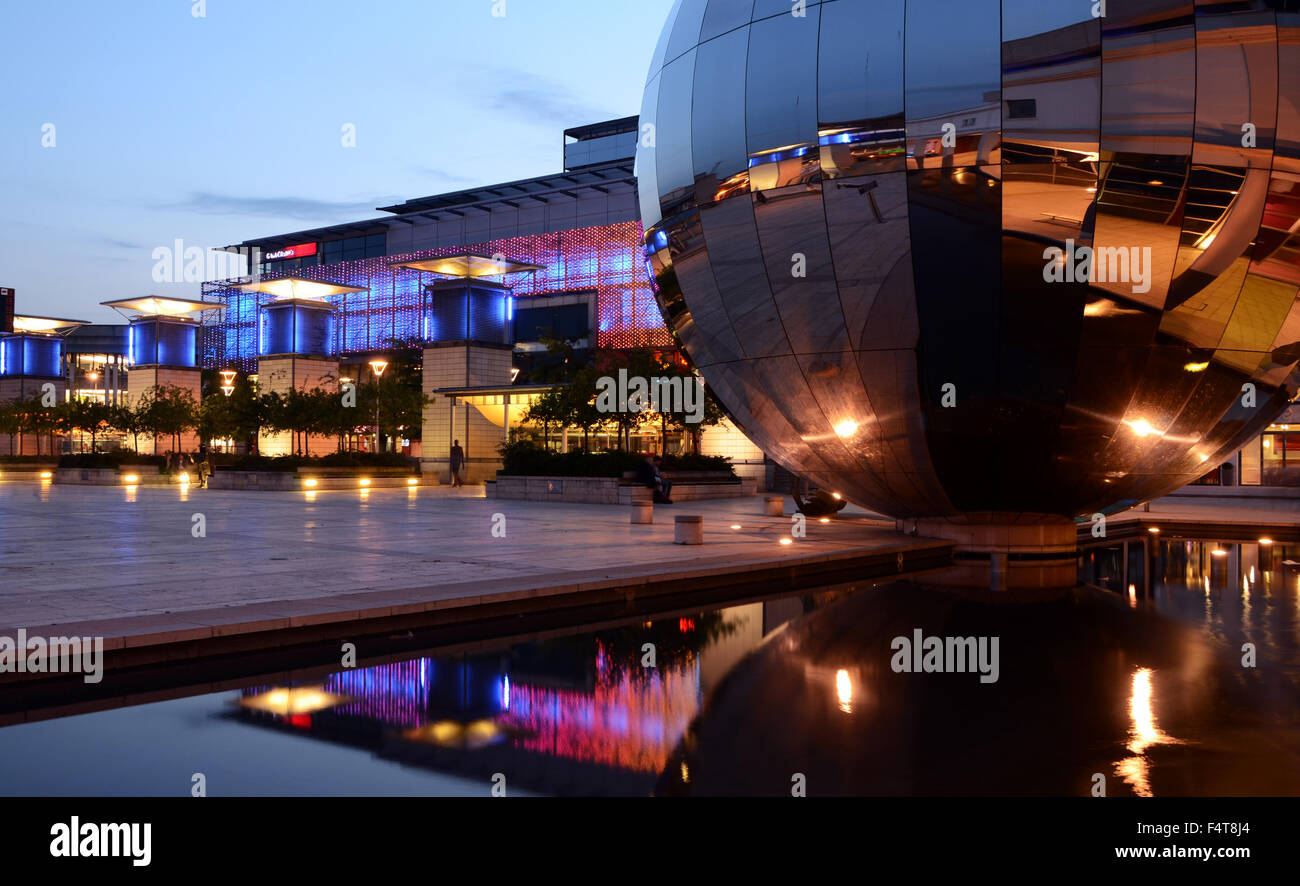 Millennium Square in the centre of Bristol, illuminated at night Stock