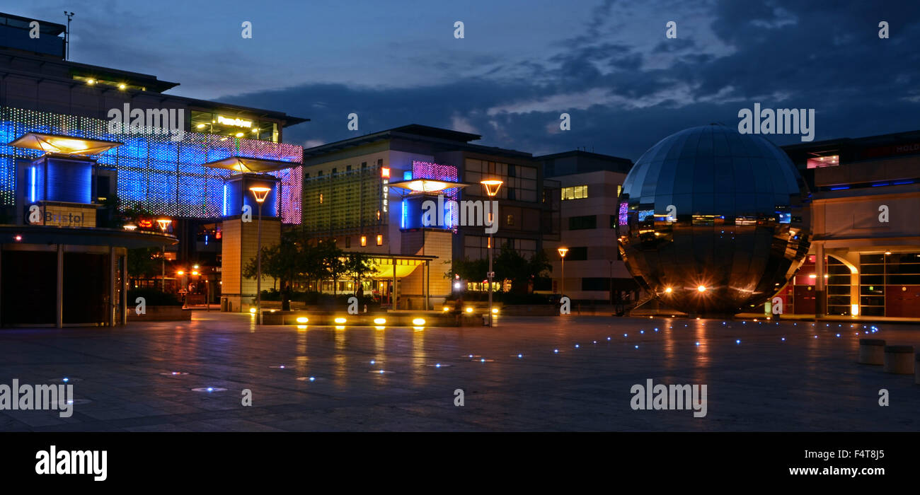 Millennium Square in the centre of Bristol, illuminated at night Stock