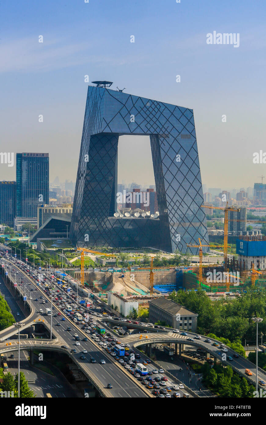 China, Beijing, Peking, City, Guomao District skyline, East second ring road, CCTV Headquarters building, Stock Photo