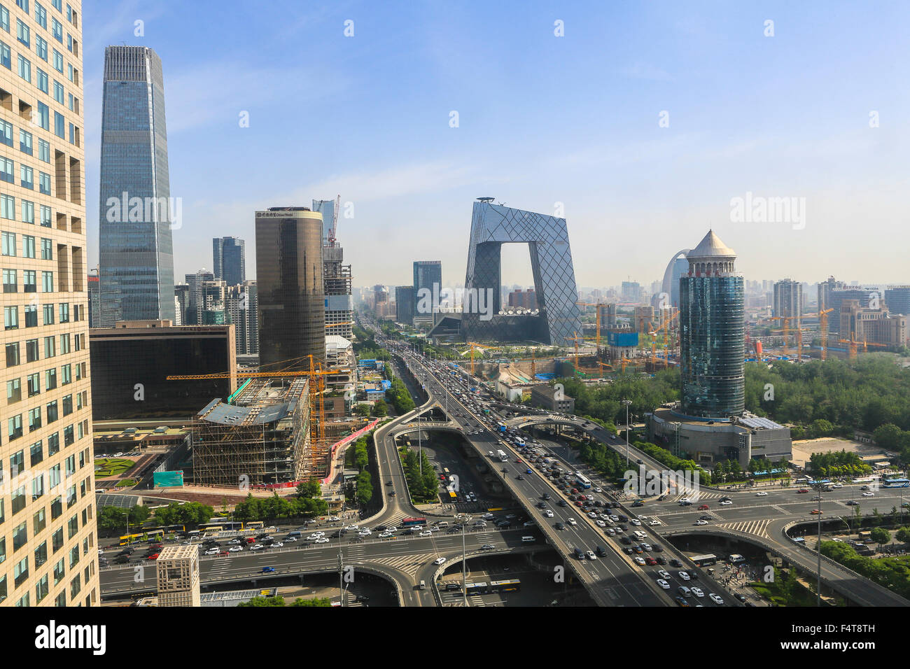 China, Beijing, Peking, City, Guomao District skyline, East second ring road, CCTV Headquarters building, Stock Photo