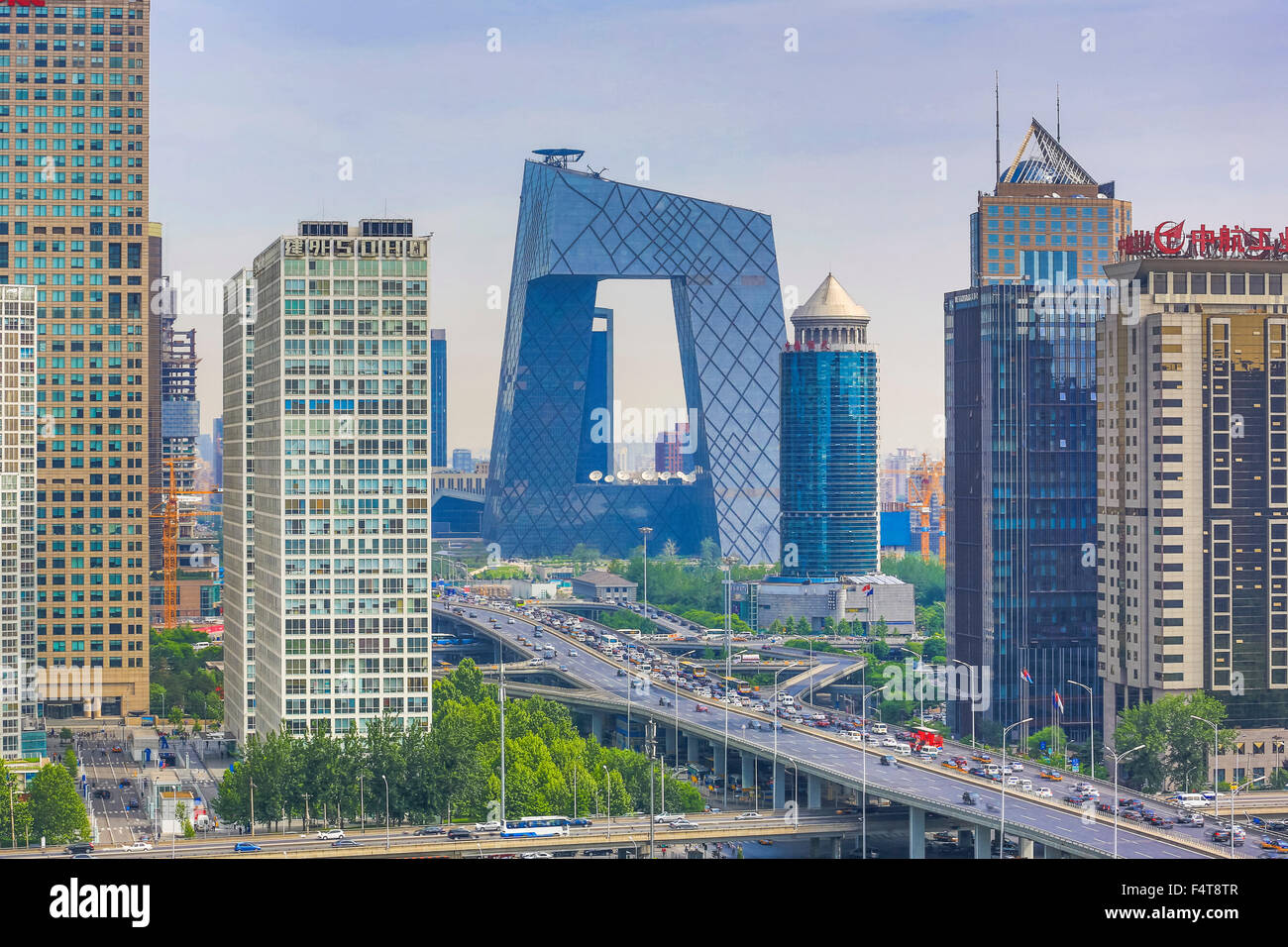 China, Beijing, Peking, City, Guomao District skyline, East second ring road, CCTV Headquarters building, Stock Photo