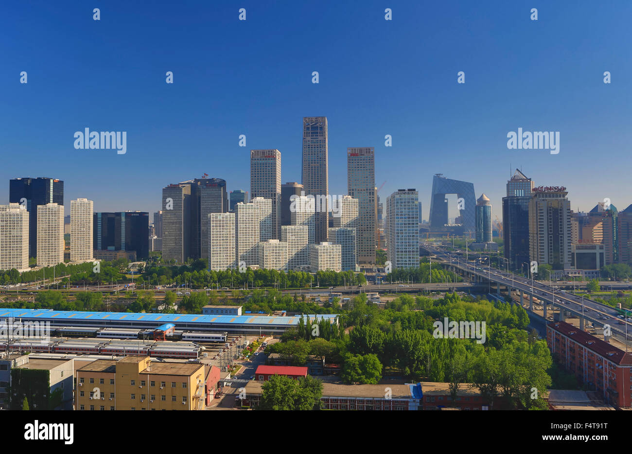 China, Beijing, Peking, City, Guomao District skyline, East second ring road, CCTV Headquarters building, Stock Photo