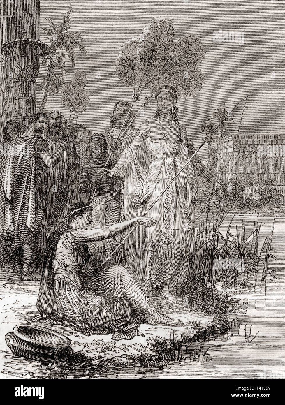 Illustration of the story told by Plutarch in his biography of Marc Antony about the fishing incident in which the Roman general's lover, Egyptian Queen Cleopatra, bested him. Stock Photo