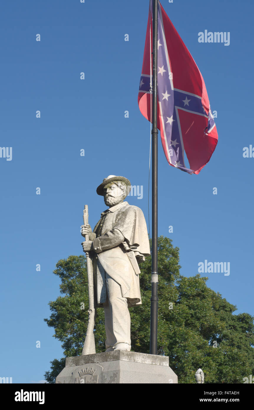 Confederate Soldier Monument with Flag in Frederick Maryland Cemetery Stock Photo